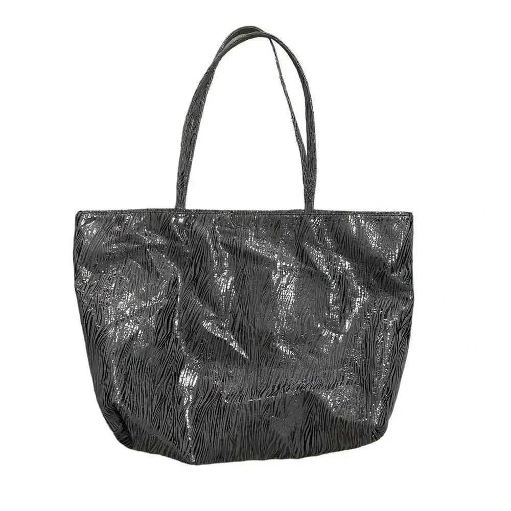 Carlos Falchi Fatto A Mano Tote Bag Metallic Silver Zebra Pouch Incuded